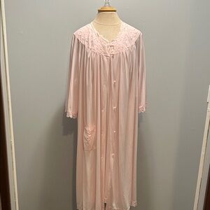 Shadowline 2 pc. Elegant Pink Lace Trim Nightgown with robe
